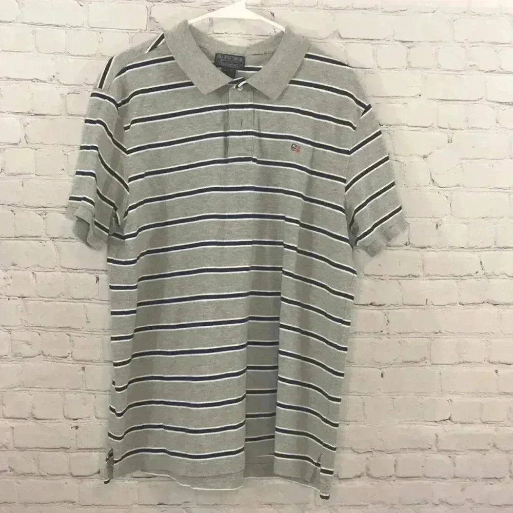 POLO Jeans Co Mens Polo Shirt Size XL Gray Striped Ralph Lauren RL Logo